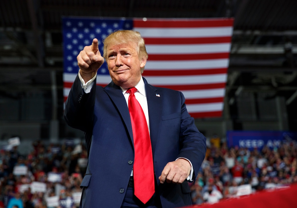 (AP Photo/Carolyn Kaster, File)

In this July 17, 2019, photo, President Donald Trump gestures to the crowd as he arrives to speak at a campaign rally at Williams Arena in Greenville, N.C.
