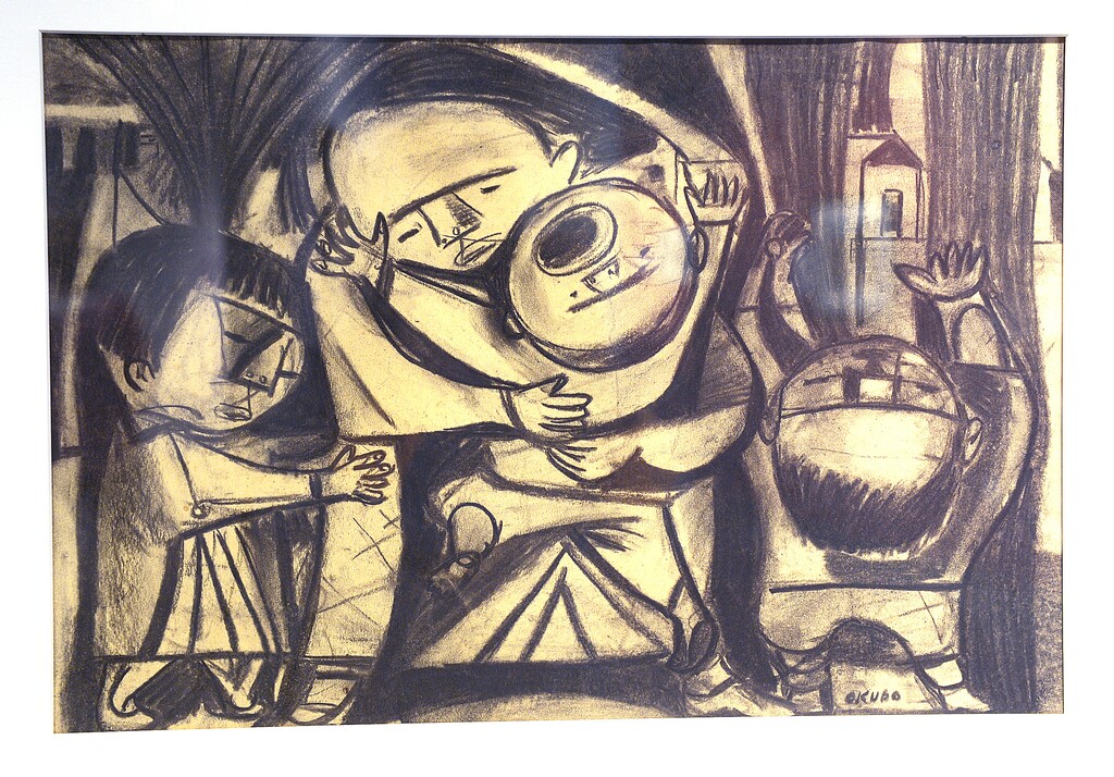 Leah Hogsten | The Salt Lake Tribune
Mother and children: Crying baby; charcoal by Mine' Okubo, 1942-1944.
Hundreds toured Topaz Museum in Delta Saturday, January 17, 2015 to view the museum's first exhibit, ÒWhen Words WerenÕt Enough: Works on Paper from Topaz, 1942-1945" comprised of 96 pieces painted and sketched by Japanese Americans who were interned at the camp northwest of Delta during World War II, 1942-1945.