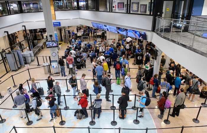 (Steve Griffin  |  The Salt Lake Tribune)  Security line at the Salt Lake International Airport in Salt Lake City Thursday October 5, 2017.