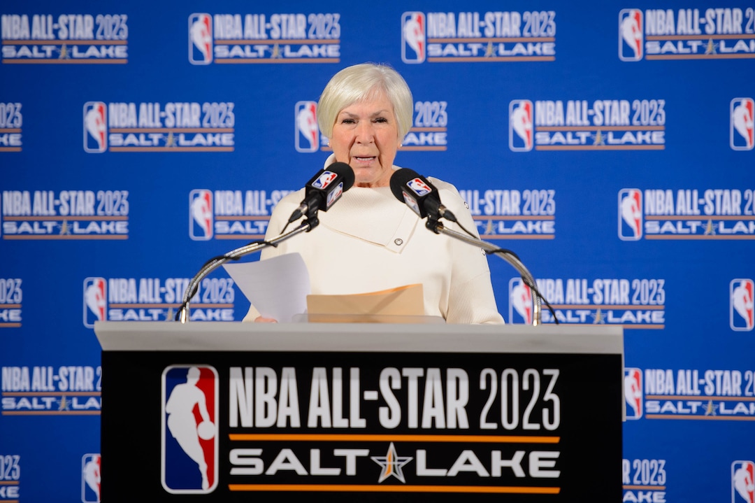 (Trent Nelson  |  The Salt Lake Tribune)Larry H. Miller Group of Companies owner Gail Miller speaks as the Utah Jazz and NBA announce that Salt Lake City will host the 2023 NBA All-Star Game at a news conference on Wednesday Oct. 23, 2019.