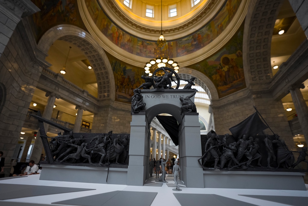 (Bethany Baker  |  The Salt Lake Tribune) A model of the Grand Liberty Arch Monument is on display during a special event honoring America's 250th birthday and introducing UtahÕs Grand Liberty Arch Monument at the Utah Capitol in Salt Lake City on Monday, July 6, 2026.