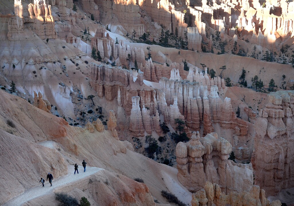 (Scott Sommerdorf   |  The Salt Lake Tribune)  Tourists near Sunset Point in Bryce Canyon National Park hike along the Fairyland Loop Trail, Saturday, Oct. 14, 2017.