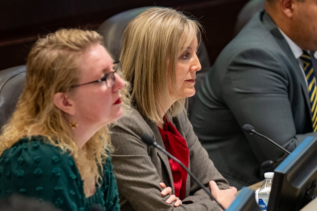 (Rick Egan | The Salt Lake Tribune) Salt Lake County Council member Aimee Winder Newton listens to public comments during a council meeting on Tuesday, Nov. 4, 2025 in Salt Lake City. Text messages obtained by The Salt Lake Tribune showed that Winder Newton hoped a county day care employee would be disciplined for her remarks during the meeting. 