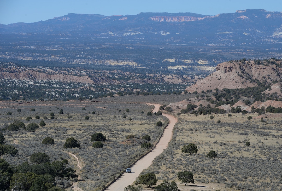 (Scott Sommerdorf   |  The Salt Lake Tribune)   The dirt road that led to the area near Tropic, Utah, where a nearly complete Tyrannosaurus Rex skeleton was airlifted out, and will be transported via this road to the Natural History Museum in Salt Lake City, Sunday, October 15, 2017. 
