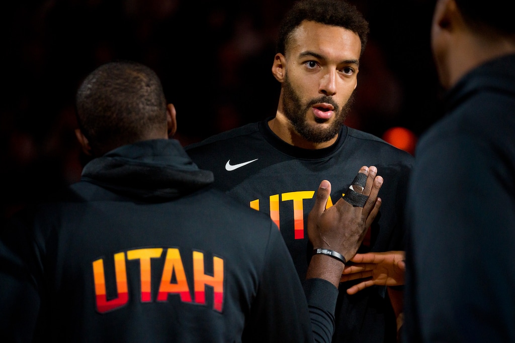 (Trent Nelson  |  The Salt Lake Tribune) Utah Jazz center Rudy Gobert (27) as the Utah Jazz host the Oklahoma City Thunder, NBA basketball in Salt Lake City on Wednesday, Oct. 20, 2021.