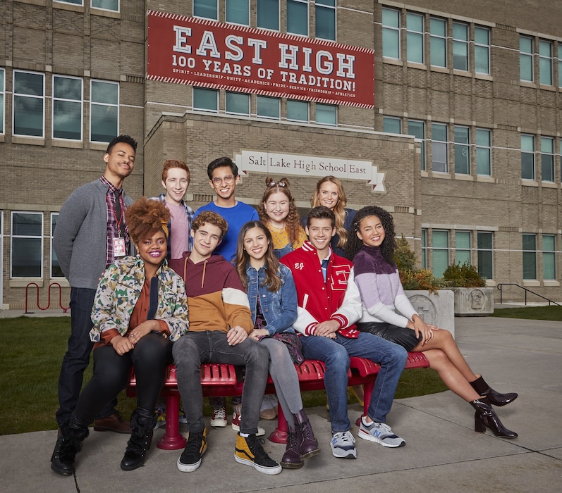 (Photo courtesy of Craig Sjodin/Disney+) “High School Musical: The Musical: The Series” stars Mark St. Cyr as Mr. Mazarra, Dara Reneé as Kourtney, Larry Saperstein as Big Red, Joshua Bassett as Ricky, Frankie A. Rodriguez as Carlos, Olivia Rodrigo as Nini, Julia Lester as Ashlyn, Matt Cornett as E.J., Kate Reindeers as Miss Jenn and Sofia Wylie as Gina.