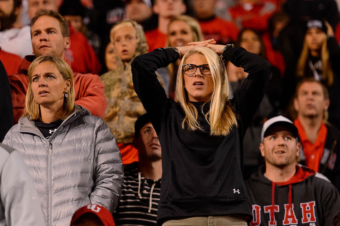 (Trent Nelson | The Salt Lake Tribune)  Utah fans look on in the fourth quarter as the University of Utah hosts Stanford, NCAA football at Rice-Eccles Stadium in Salt Lake City Saturday October 7, 2017.