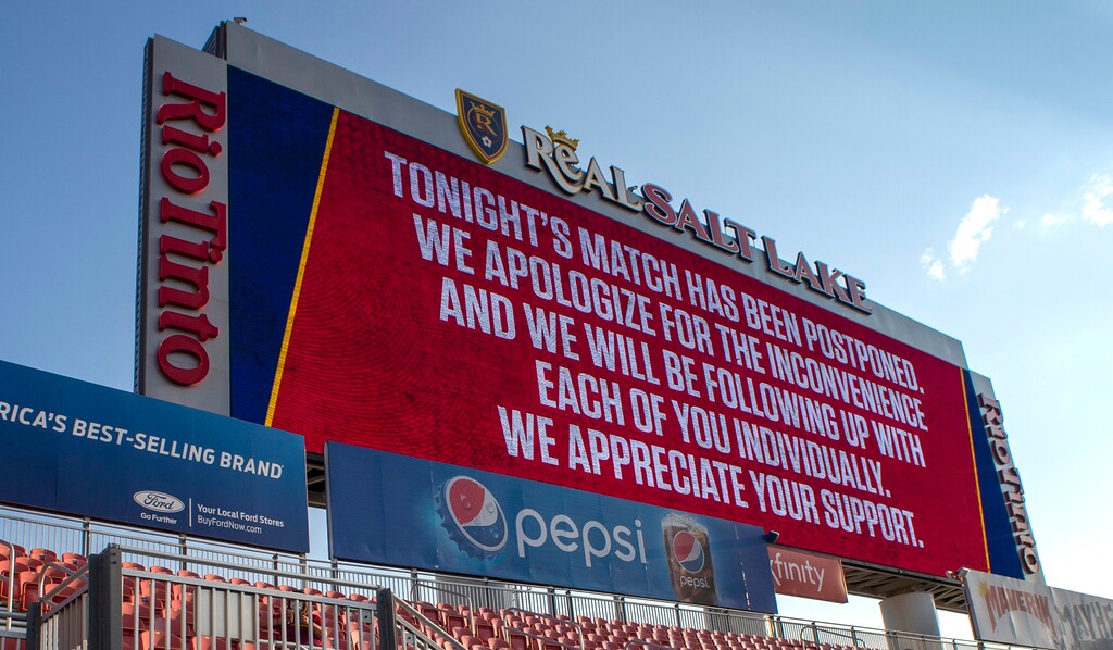 (Rick Egan  |  The Salt Lake Tribune)     The game between Real Salt Lake and LAFC has was postponed less than an hour before game time, after teams in sports leagues across the country boycotted scheduled games to protest the police shooting of Jacob Blake, RSL and LAFC followed suit, along with the rest of MLS, on Wednesday, Aug. 26, 2020.