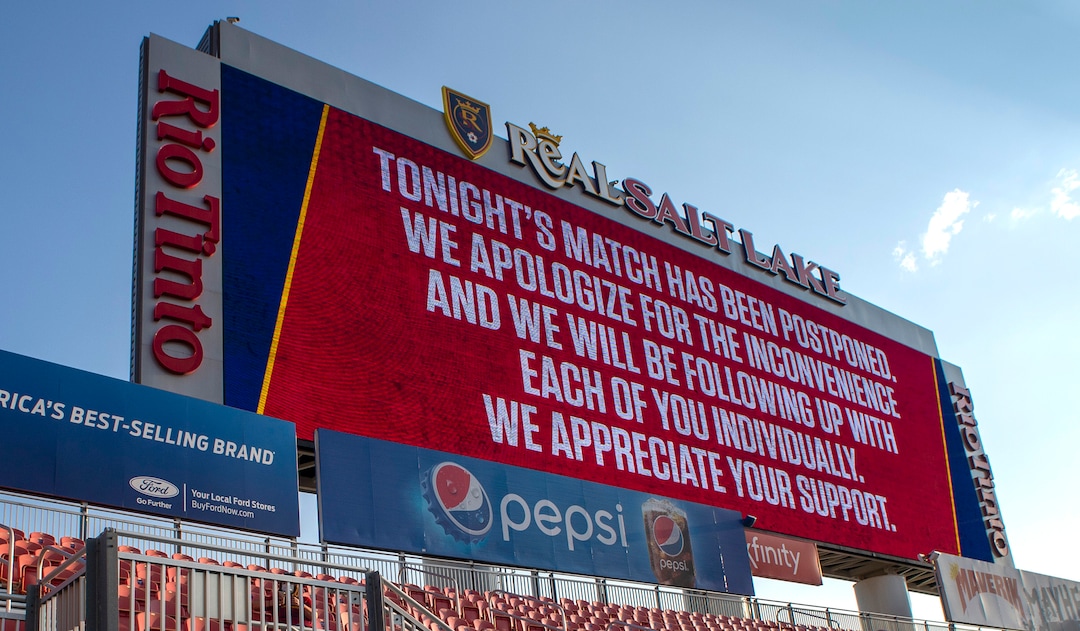 (Rick Egan  |  The Salt Lake Tribune)     The game between Real Salt Lake and LAFC has was postponed less than an hour before game time, after teams in sports leagues across the country boycotted scheduled games to protest the police shooting of Jacob Blake, RSL and LAFC followed suit, along with the rest of MLS, on Wednesday, Aug. 26, 2020.