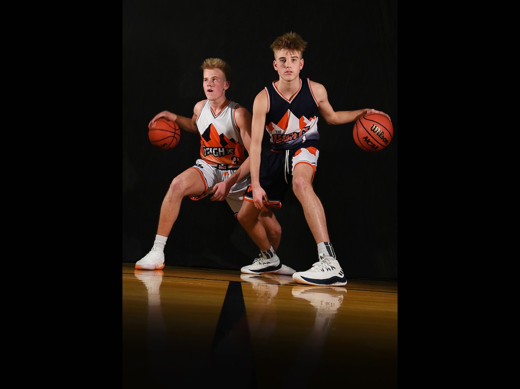 (Francisco Kjolseth  |  The Salt Lake Tribune)  Luc, left, and Ben Krystkowiak, sons of Ute coach Larry K., are varsity basketball players for Brighton.