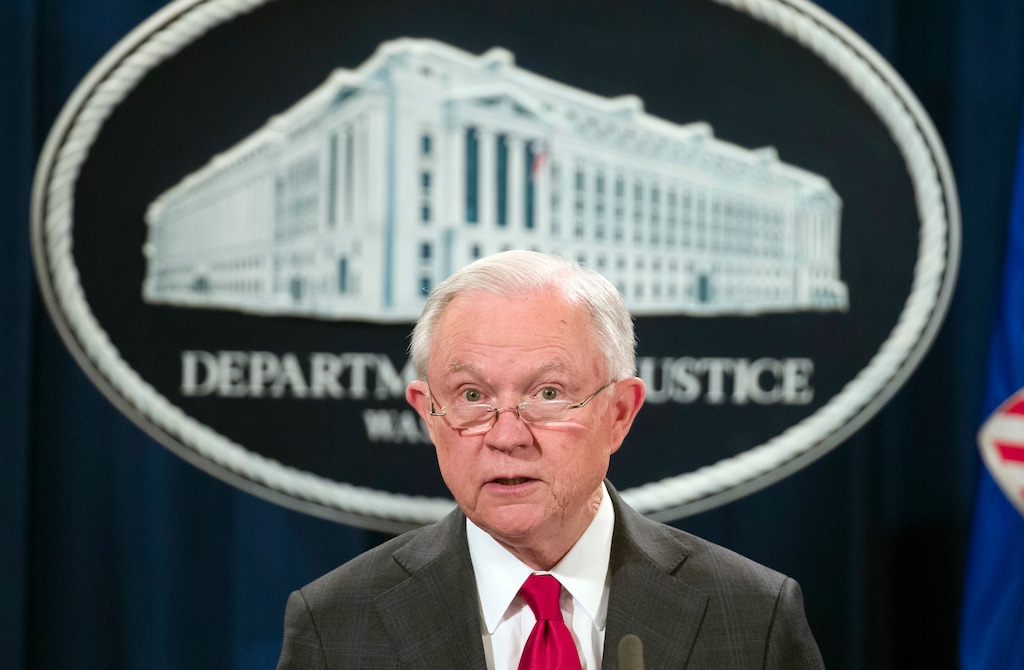 FILE - In this Oct. 26, 2018, file photo, Attorney General Jeff Sessions pauses before speaking during a news conference at the Department of Justice in Washington. A U.S. judge Thursday, Nov. 1, 2018, struck down a California law challenged by the Trump administration that aimed to give the state power to override the sale of federal lands. "The court's ruling is a firm rejection of California's assertion that, by legislation, it could dictate how and when the federal government sells federal land," Attorney General Jeff Sessions said in a statement. "This was a stunning assertion of constitutional power by California, and it was properly and promptly dismissed by the district judge." (AP Photo/Alex Brandon, File)