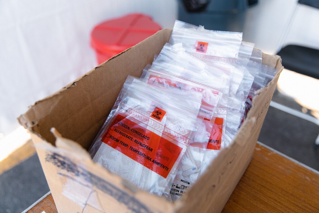 (Rachel Rydalch | The Salt Lake Tribune) A box of coronavirus tests are pictured at a new testing site on Guardsman Way in Salt Lake City on Thursday, Feb. 3, 2022.