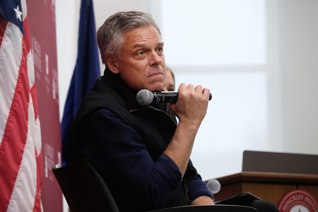 (Francisco Kjolseth  |  The Salt Lake Tribune)  Former Utah Governor and Ambassador Jon Huntsman listens to a students question at the Hinckley Institute of Politics on the University of Utah campus on Thursday, Dec. 5, 2019, during a discussion of his long career in public service spanning from Utah’s Governor’s Mansion to Chinese and Russian ambassadorships and examine the increasing significance Utah plays in our globalized world.