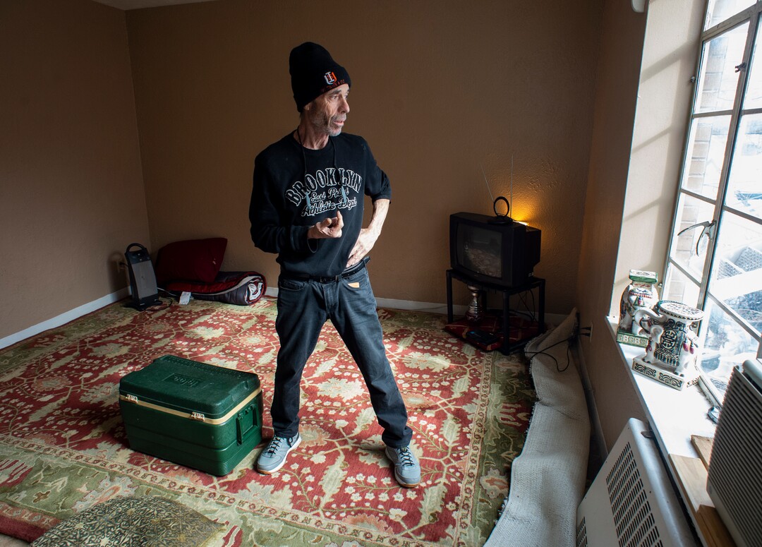 (Rick Egan  |  The Salt Lake Tribune)    Richard Coffey was quite happy with his apartment at the Georgia Apartments in South Salt Lake, until he got noticed yesterday, that the Salt Lake City Fire Department "red tagged" the apartment complex, giving tenants 72 hours to vacate their apartments. Tuesday, Feb. 12, 2019.