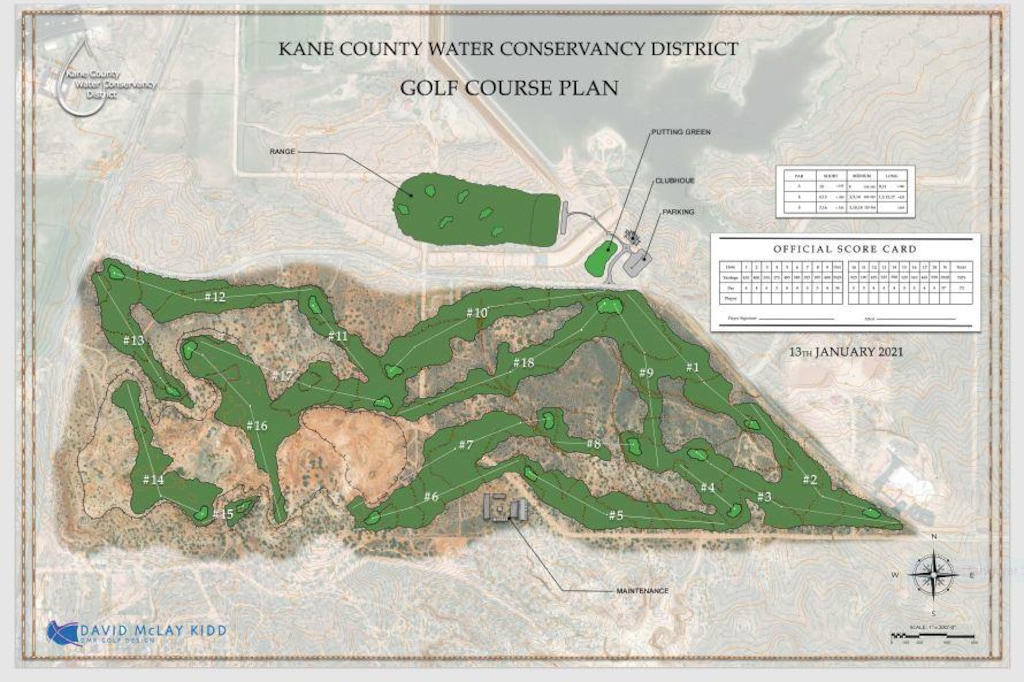 (Rendering courtesy of Kane County Water Conservancy District) A rendering produced by architect David McLay Kidd provides a preliminary design for a proposed 18-hole luxury golf course that retired Utah lawmaker Mike Noel is looking to build outside Kanab.