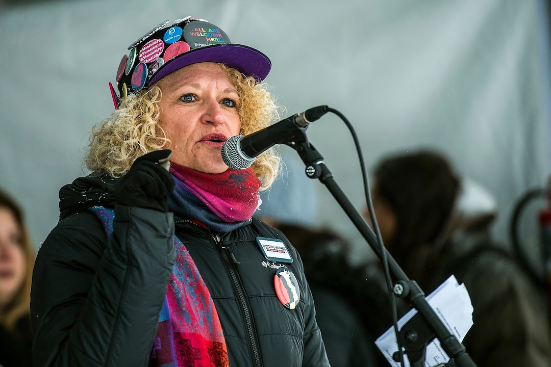 (Chris Detrick  |  The Salt Lake Tribune)  Salt Lake City Mayor Jackie Biskupski speaks during the Respect Rally Park City at City Park on Saturday, Jan. 20, 2018.