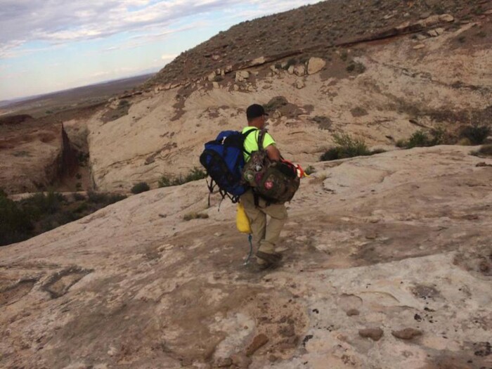(Courtesy  |  Emery County Sheriff)  A Salt Lake County woman is recovering after being wedged in and suspended for nearly 12 hours in a narrow portion of Zero Gravity Canyon in the San Rafael Desert.