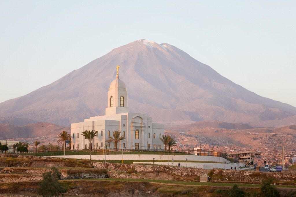 (Photo courtesy of The Church of Jesus Christ of Latter-day Saints) The Latter-day Saint temple in Arequipa, Peru, is photographed in 2019. Faith leadership announced Tuesday that temples around the world would begin gradually returning to full operation.
