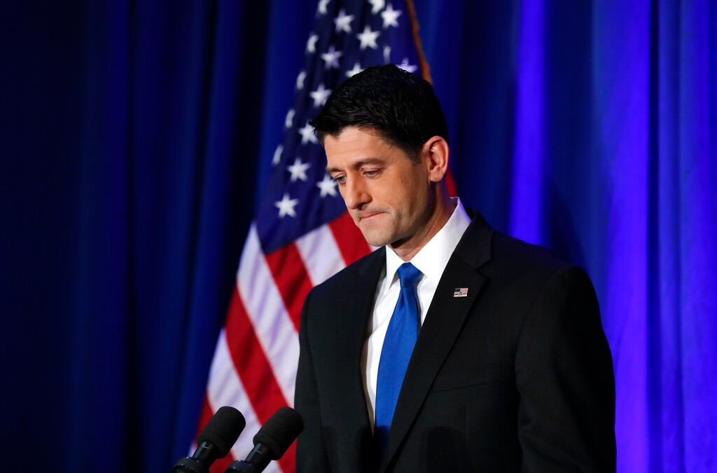 (Paul Sancya | The Associated Press) House Speaker Paul Ryan of Wis. listens to a question during a news conference in Janesville, Wis., Wednesday, Nov. 9, 2016.