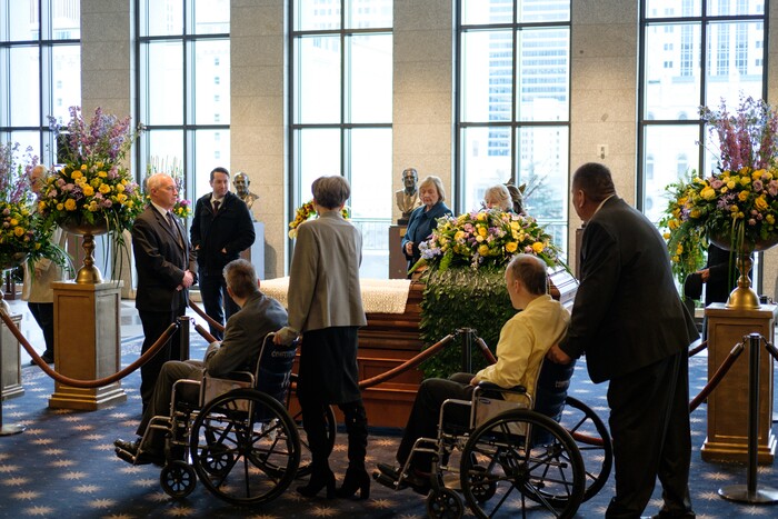 (Photo courtesy of the LDS Church) Mourners pay their respects during the viewing for Mormon church President Thomas S. Monson at the LDS Conference Center in Salt Lake City, Utah, on Thursday, Jan. 11, 2018. Monson died last week at the age of 90.
