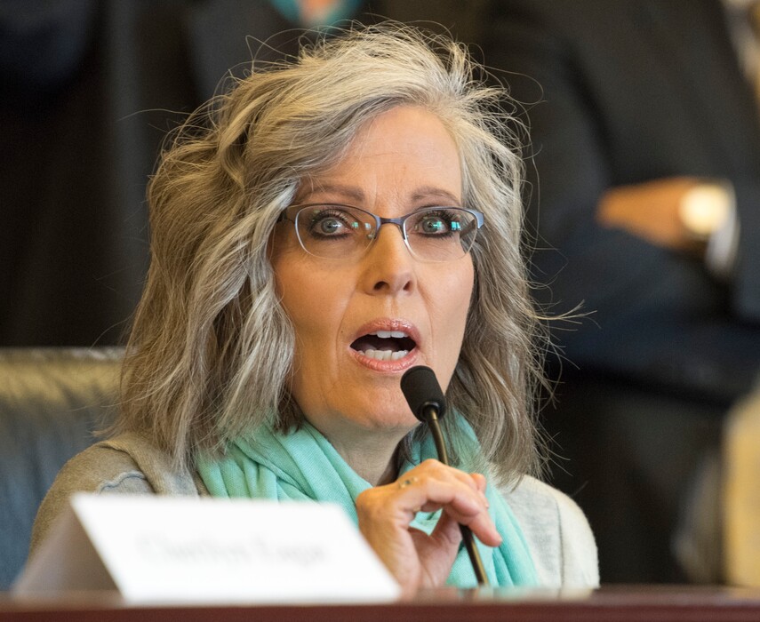 (Rick Egan | The Salt Lake Tribune) Kris Kimball speaks at the Utah State Capitol on Monday, December 19, 2016. Kimball, the Utah Republican Party’s nominee for State School Board District 7, refused to participate in a debate last week, calling her GOP primary opponent an “illegitimate” Republican candidate and claiming that organizers tried to “bully” her into participating.