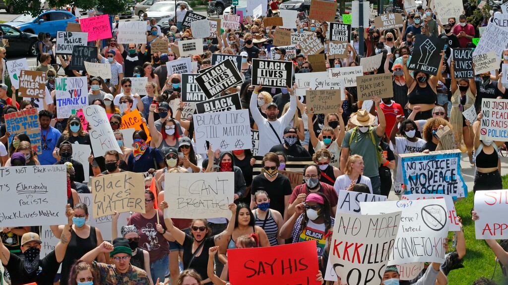 (Rick Bowmer | AP) Protesters demonstrating in Salt Lake City, Saturday, May 30, 2020. Protests in Salt Lake City that drew several thousand people are a setback for contact tracers already struggling to contain the spread of the coronavirus, said Tair Kiphibane, infectious disease bureau manager for the Salt Lake County Health Department.
