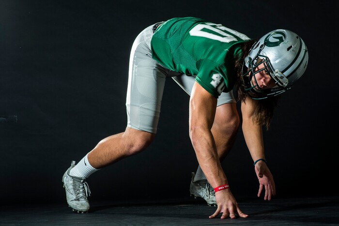 (Chris Detrick | The Salt Lake Tribune) Olympus tight end Cameron Latu poses for a portrait Wednesday, December 13, 2017.