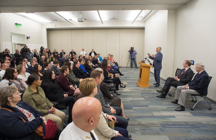 (Rick Egan  |  The Salt Lake Tribune)    Sim Gill, Salt Lake County District Attorney, talks about the new Salt Lake County District Attorney building before the ribbon cutting, in Salt Lake City, Friday, March 9, 2018.



