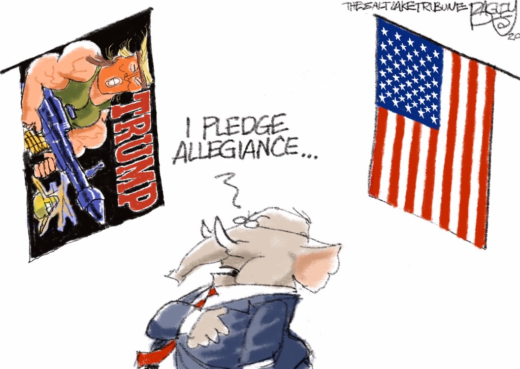 (Pat Bagley | The Salt Lake Tribune)  This cartoon, titled "Loyalty Oaf," appears in The Salt Lake Tribune on Tuesday, Dec. 15, 2020.