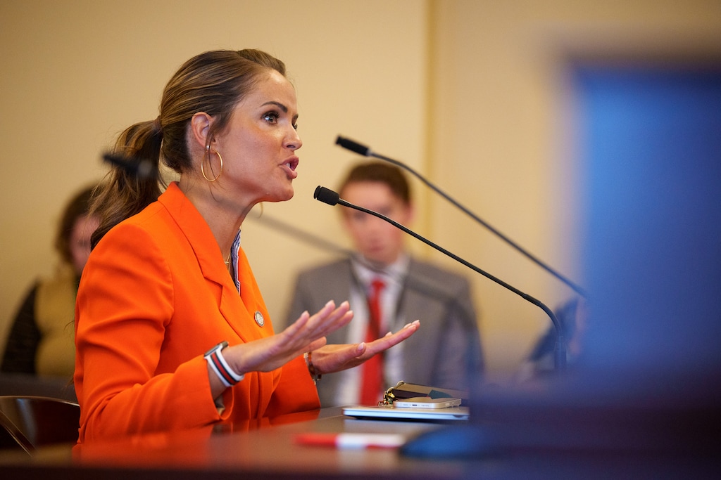 (Trent Nelson  |  The Salt Lake Tribune) Rep. Kera Birkeland, R-Morgan, presents her bill to narrow Utah's legal definitions of sex to exclude transgender people (HB 257) at a meeting of the House Business and Labor Committee at the Utah Capitol in Salt Lake City on Wednesday, Jan. 17, 2024.