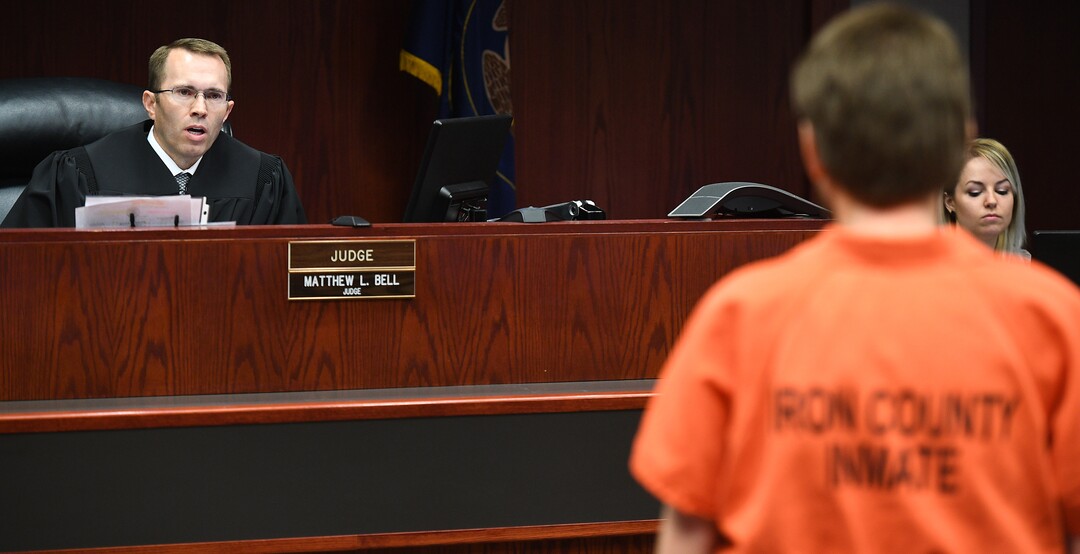 (James M. Dobson  |  Pool Photo)  The fifth district court takes Samuel Shaffer's guilty plea to felony rape of a child and felony child abuse at court in Cedar City, Wednesday, February 20, 2018.
