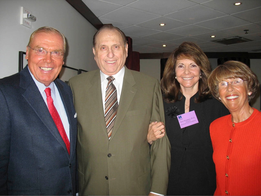 (Tribune file photo) Jon Huntsman, President Thomas S. Monson of the LDS First Presidency,  Janet Bingham, president of the Huntsman Cancer Foundation on July 12, 2006. They were at an event marking the second anniversary of the opening of Huntsman Cancer Institute. 