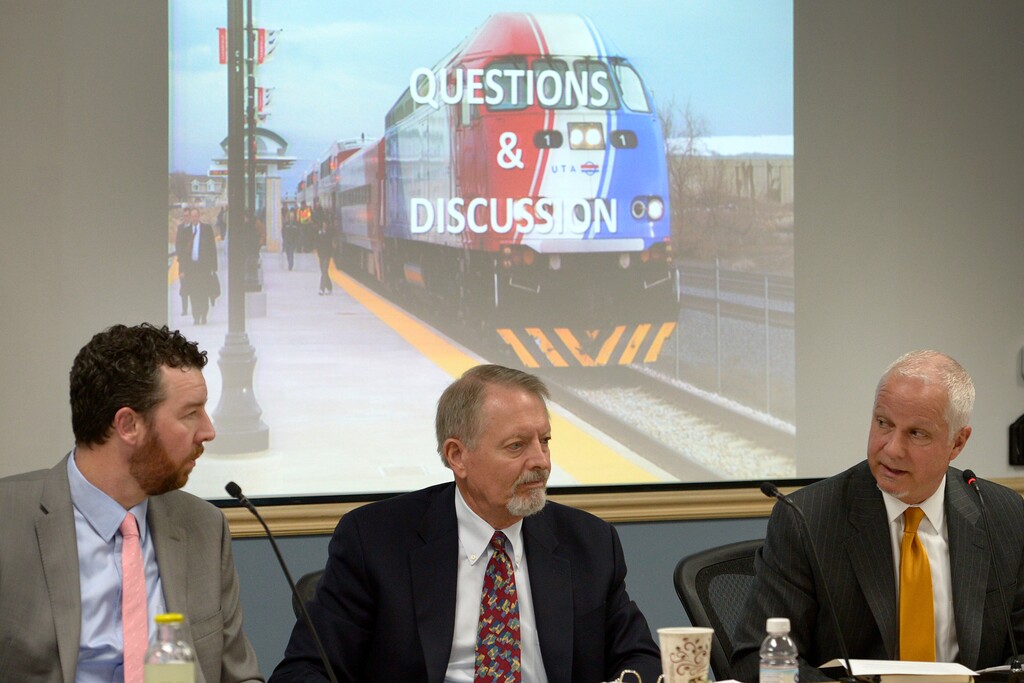 (Leah Hogsten  |  The Salt Lake Tribune) Members of the Utah Transit Authority Board heard Wednesday that a controversial bus rapid transit project in Utah County now faces an $11.3 million cost overrun.