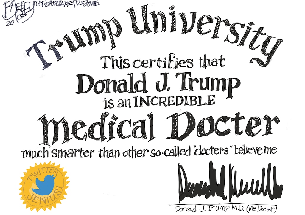 (Pat Bagley  |  The Salt Lake Tribune) This cartoon, titled "Playing Doctor," appears in The Salt Lake Tribune on Tuesday, April 7, 2020.