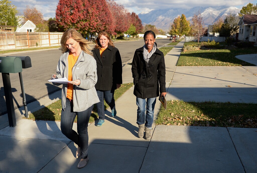 Francisco Kjolseth  |  Tribune file photo
Rep. Mia Love has blocked two identified constituents from her Facebook page (although she's unblocked one) in what the ACLU says is an unconstitutional violation of First Amendment rights. The civil-rights group has sent warning letters to all Utah members of Congress. In this file photo, Love canvasses neighborhoods in Riverton before her 2014 election.