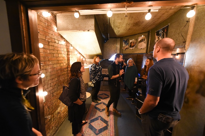(Francisco Kjolseth  |  The Salt Lake Tribune)  Visual artist Dave Brewer, co-owner of the historic 2016 Ladies Literary Club House building at 850 E South Temple, currently known at the Photo Collective Studios gives a tour of the "coal room," a sitting room where coal once was brought in to the building for heating. Brewer and his partner are now seeking a grant to make it ADA accessible for the first time in its 106-year history. To publicize their cause, on Tuesday, Sept. 24, 2019, they opened their refurbished building to tours.
