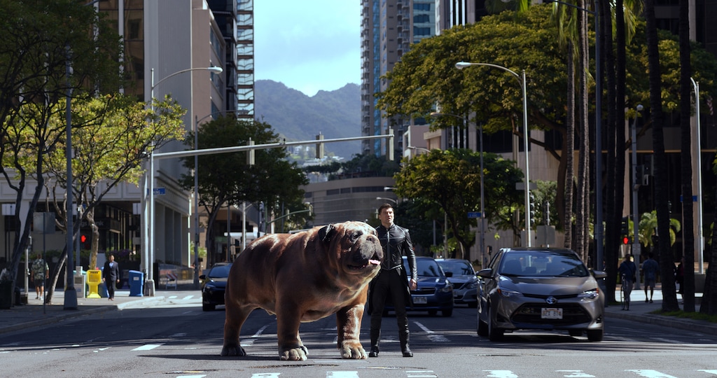 (Credit: ABC/Marvel) Lockjaw the CGI dog and Blackbolt (Anson Mount) in “Marvel's Inhumans.”