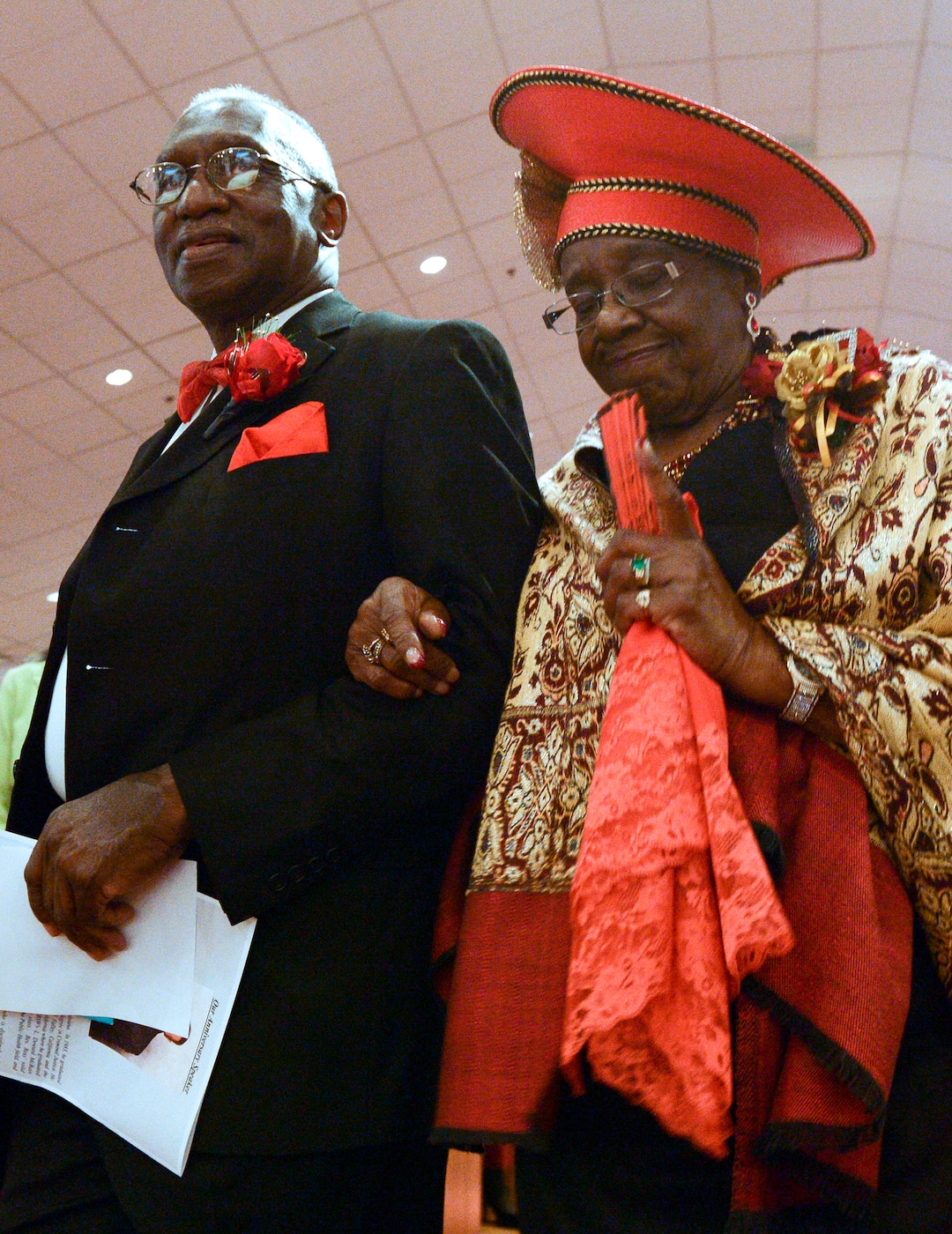 (Leah Hogsten  |  The Salt Lake Tribune) The Rev. France A. Davis and his wife Willene, celebrated Davis' 44th anniversary as pastor at Calvary Baptist Church. The two are greeted and congratulated by members of the congregation, Sunday, April 22, 2018, as they enter the nave. Davis, who arrived in Salt Lake City in 1974, has built the African-American congregation to more than 700 members. 