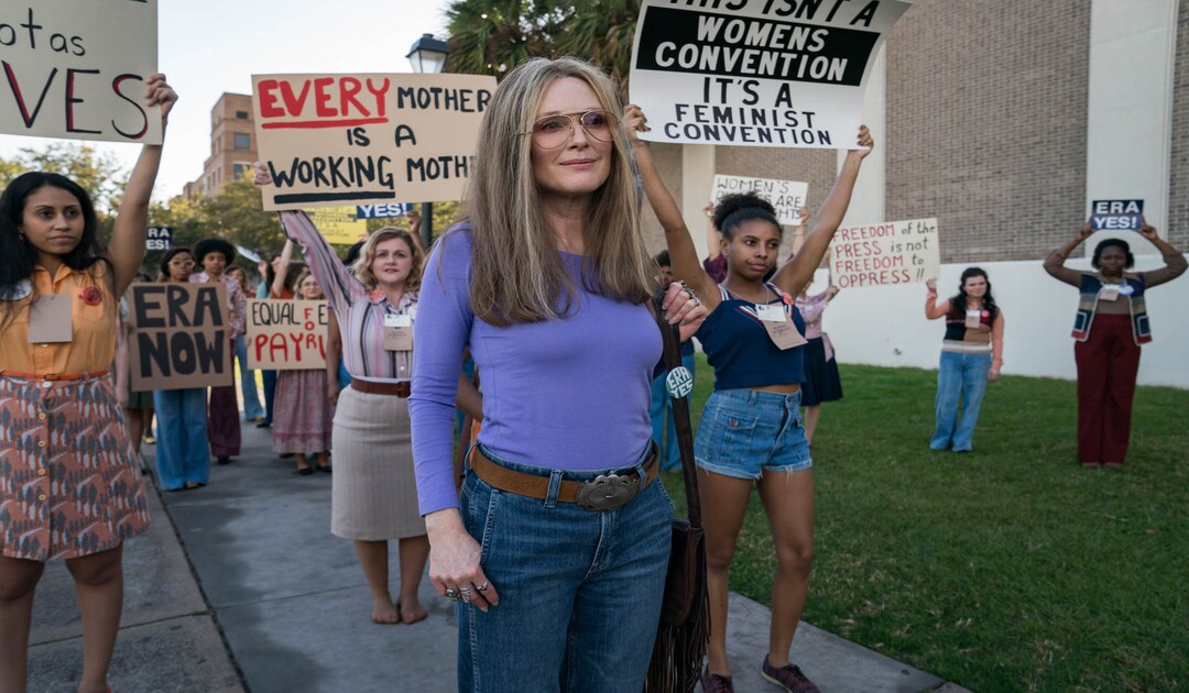 (Daniel McFadden  |  courtesy of Sundance Institute) Julianne Moore plays activist Gloria Steinem in "The Glorias," directed by Julie Taymor, an official selection of the Premieres program at the 2020 Sundance Film Festival.