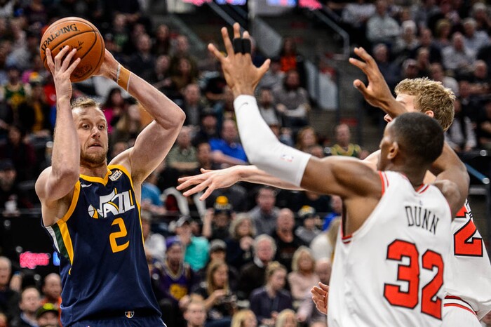 (Trent Nelson | The Salt Lake Tribune)  Utah Jazz forward Joe Ingles (2) as the Utah Jazz host the Chicago Bulls, NBA basketball in Salt Lake City Wednesday November 22, 2017.