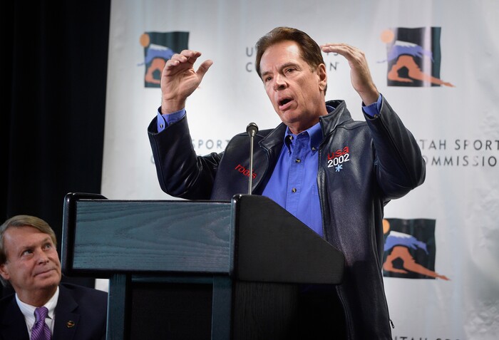 (Scott Sommerdorf | The Salt Lake Tribune)
Former Salt Lake Organizing Committee COO Fraser Bullock speaks as members of the newly-announced Olympic/Paralympic Exploratory Committee (OEC) met with members of the media to outline their reasons for exploring the possibility of hosting a future Olympic Winter Games, Thursday, October 19, 2017.