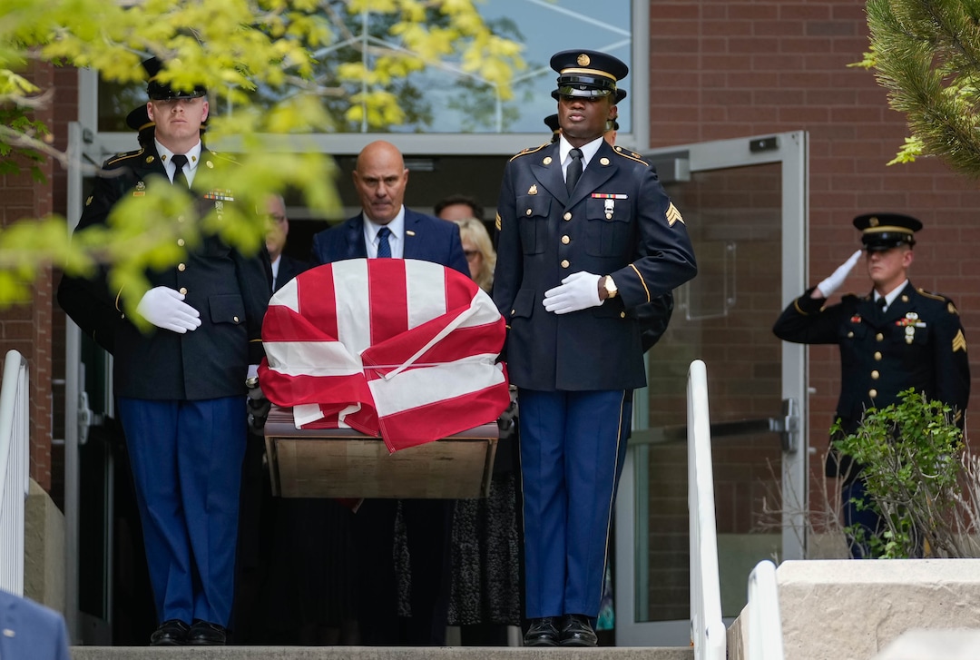 (Francisco Kjolseth | The Salt Lake Tribune) Pallbearers carry the casket of former U.S. Sen. Orrin Hatch after funeral services at The Church of Jesus Christ of Latter-day Saints Institute of Religion in Salt Lake City on Friday, May 6, 2022. Hatch, the longest-serving Republican senator in U.S. history and the longest-serving from Utah, died April 23 at age 88.
