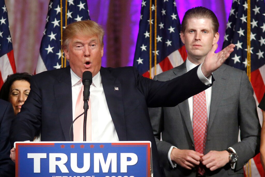 (Gerald Herbert | The Associated Press) In this Tuesday, March 15, 2016, photo Donald Trump speaks to supporters at his primary election night event at his Mar-a-Lago Club in Palm Beach, Fla.