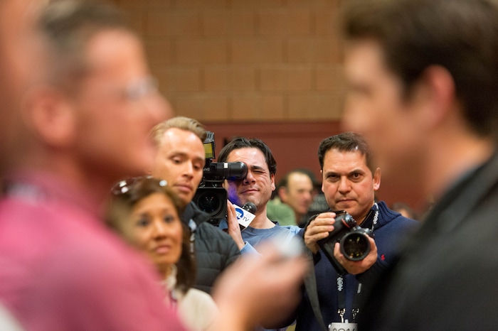 Trent Nelson | The Salt Lake Tribune
Cameras look on as Miles Teller is interviewed at the premiere of "Whiplash," part of the U.S. Dramatic Competition at the Sundance Film Festival, Thursday January 16, 2014 at the Eccles Theatre in Park City.