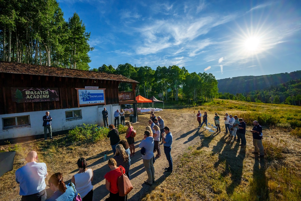 (Trent Nelson | The Salt Lake Tribune) State officials and guests gather at Snowland ski area in Fairview Canyon on Tuesday, Aug. 12, 2025. The state's 16th public ski area could be open to the public, for free, as soon as this December.