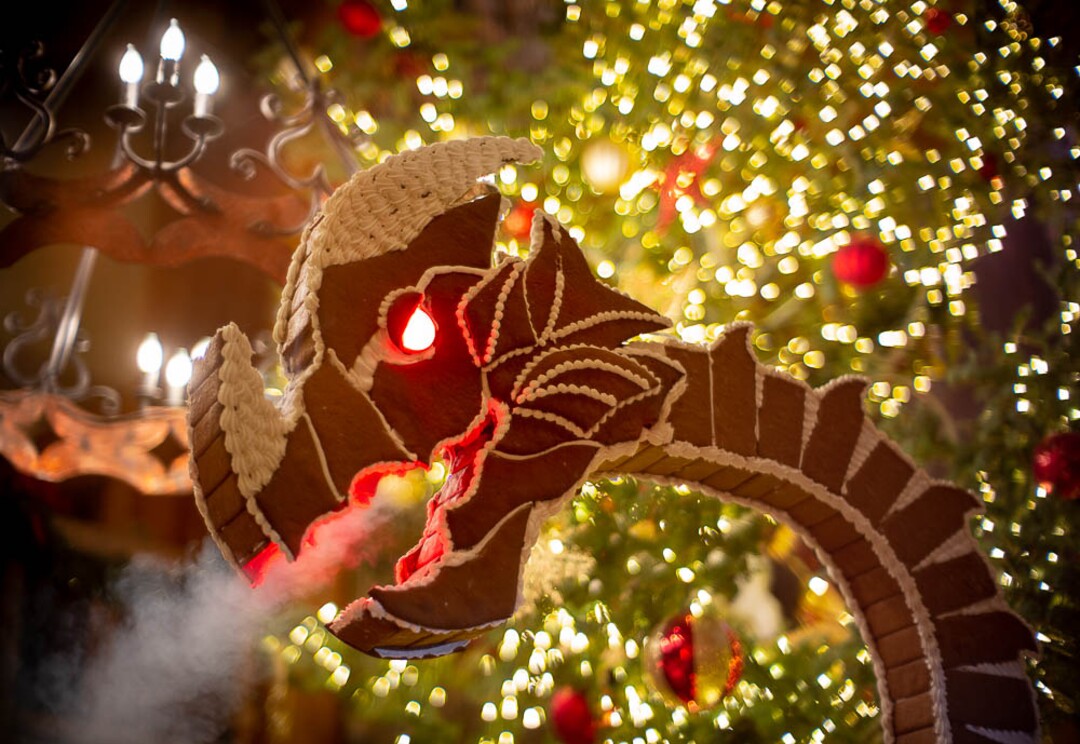 (Trent Nelson | The Salt Lake Tribune)The dragon head of a large gingerbread Viking ship at the Stein Eriksen Lodge in Park City on Thursday Dec. 20, 2018. The Forbes Travel Guide recently named Utah's Stein Eriksen Lodge as one of the most "Luxurious Hotels in the World."