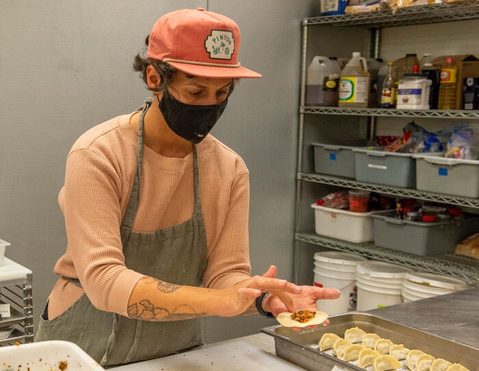 (Rick Egan | The Salt Lake Tribune) Ruby Jones makes Gyoza for one of their "Travel Inspired" meals at The Blended Table, on Wednesday, Dec. 2, 2020.