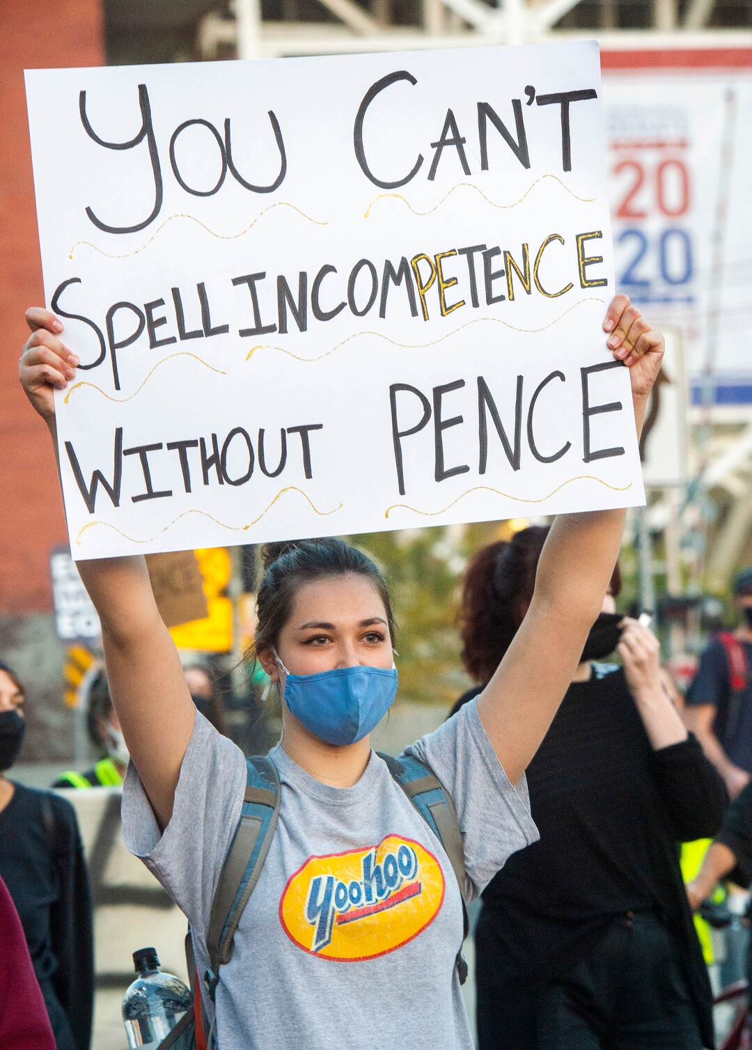 (Rick Egan  |  The Salt Lake Tribune) Jenna Humberg marches with protesters towards the University of Utah where Mike Pence is debating Kamala Harris on Wednesday, Oct. 7, 2020.