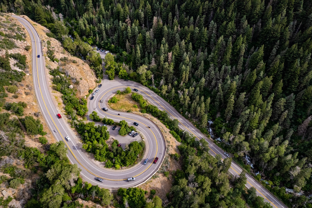(Francisco Kjolseth | The Salt Lake Tribune) Traffic flows up and down Big Cottonwood Canyon at the start of the Mill B North and South trailheads in August 2022.