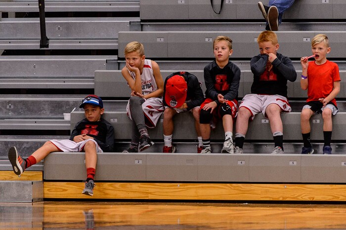 (Trent Nelson | The Salt Lake Tribune)  Future American Fork Cavemen look on as American Fork hosts Olympus in the Utah Elite Eight tournament, Saturday December 9, 2017.